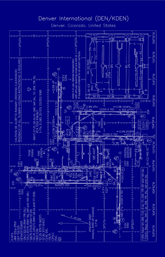 Denver International airport - [DEN] Hand drawn blueprint art